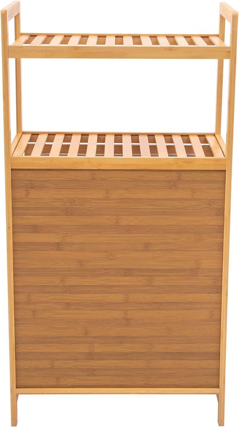 3-Tier Bamboo Tilt Out Laundry Basket,Floor Standing Laundry Hamper with Remo...