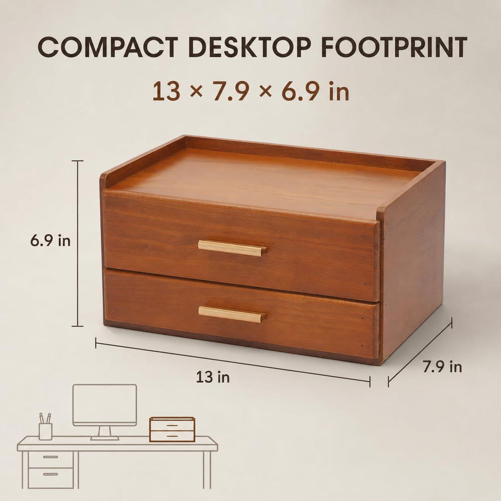 Wooden Desk Organizer With 2 Drawers, Desktop Drawers Storage Cabinet