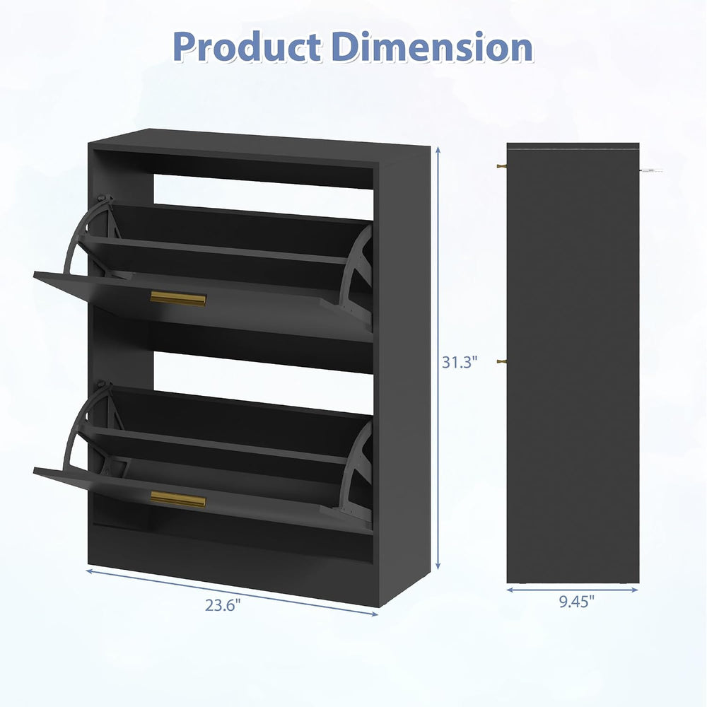 Shoe Cabinet Storage with 2 Flip Drawers and Closed Base, Black丨Hidden Shoe O...