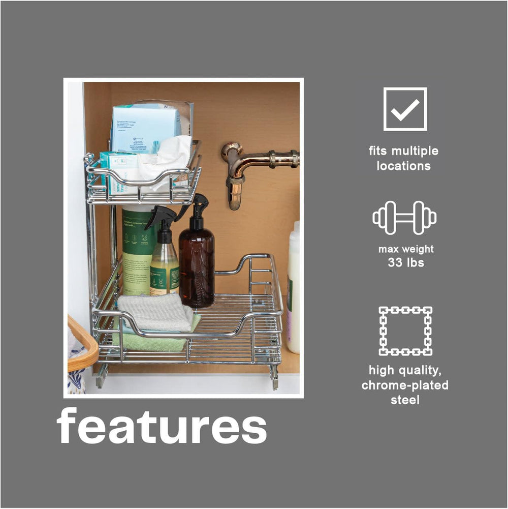 Household Essentials Glidez 2‑Tier Multipurpose Chrome‑Plated Steel Pull‑Out/...