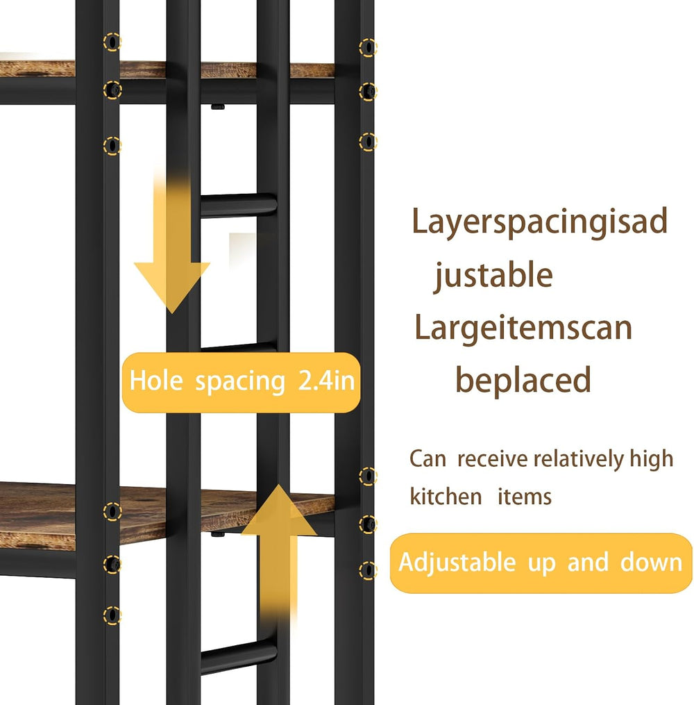 4 Tier Bakers Rack with Storage, Microwave Stand, Rustic Brown