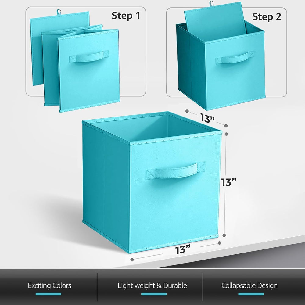 Sorbus Fabric Storage Cubes, 8 Pack, with Handles (13 Inch, Aqua)