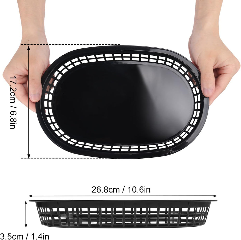 50 Pack Fast Food Baskets, 10.6 x 6.7 Inch Black Plastic food Baskets, Food S...