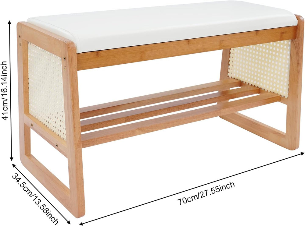 Shoe Rack Bench with Cushion, 2Tier Shoe Organizer Bench Seat for Entryway, R...