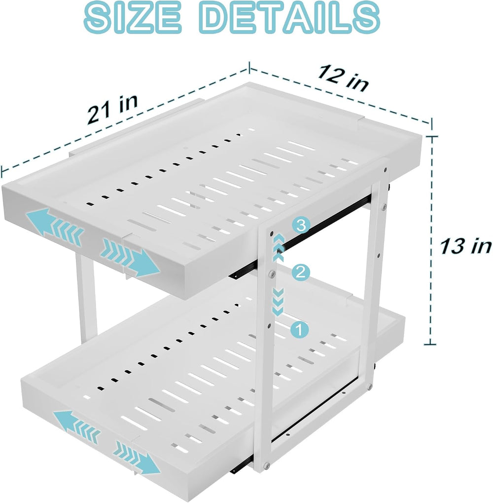 2-Tier Expandable Pull Out Cabinet Organizer, Cabinet Drawers, 21"D