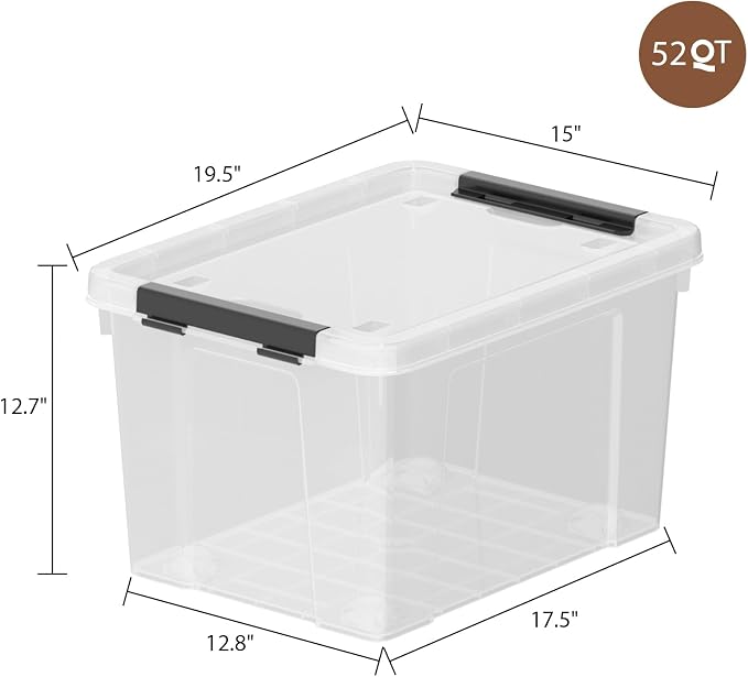 Zopnny 52 Quart Stackable Plastic Storage Bins (4 Pack)