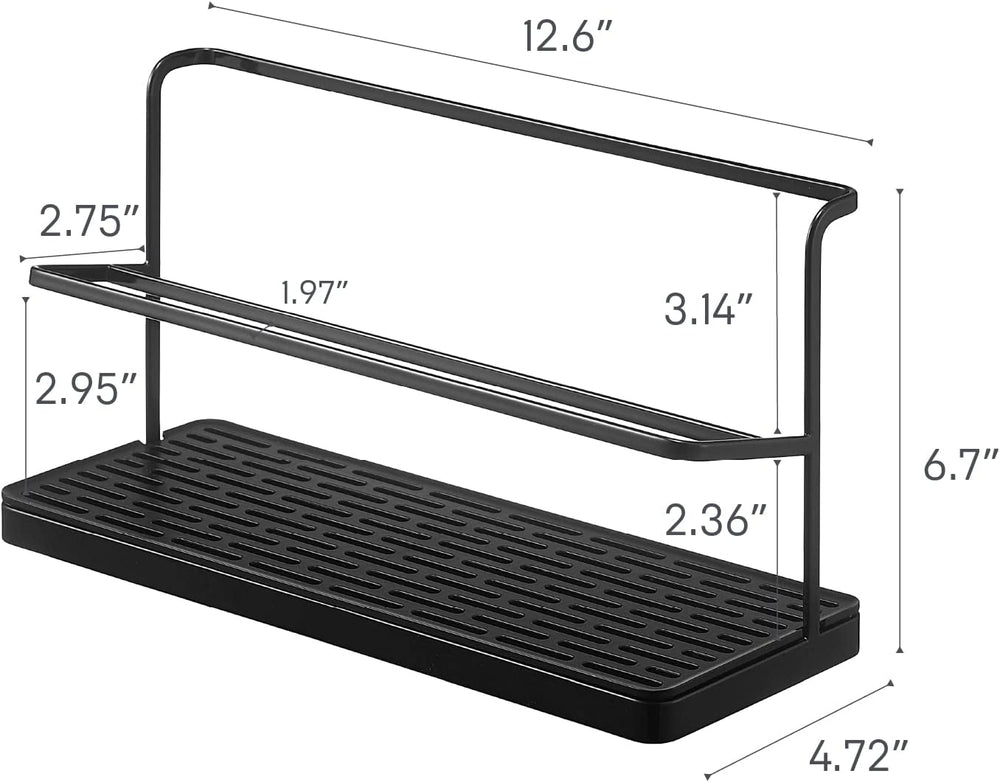 YAMAZAKI Home Two-Tier Bottle Drying Rack with Drainage Tray Stand, Black