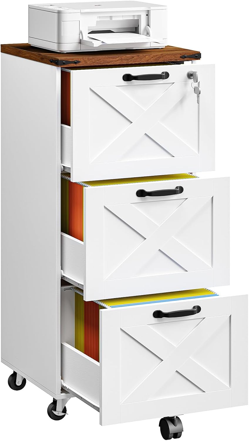 HOOBRO 3 Drawer File Cabinet with Lock, Mobile Filing Cabinet for Home Office...