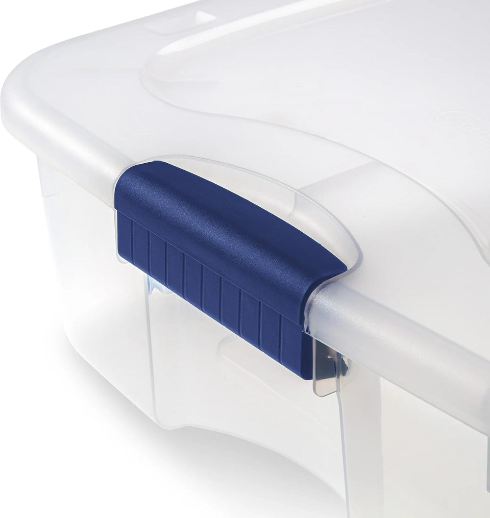 66 Quart Clear Plastic Underbed Storage Bin with Latching Lid and Wheels, Sta...