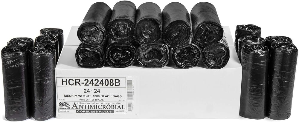 Aluf Plastics 10 Gal Black Trash Bags, 8 Micron (EQ.), 24" x 24" (1...