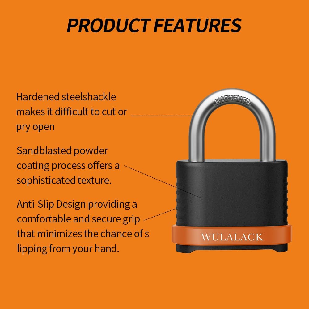 WULALACK Heavy Duty Combination Lock, Combo Lock for Outdoor Fence or Shed, R...