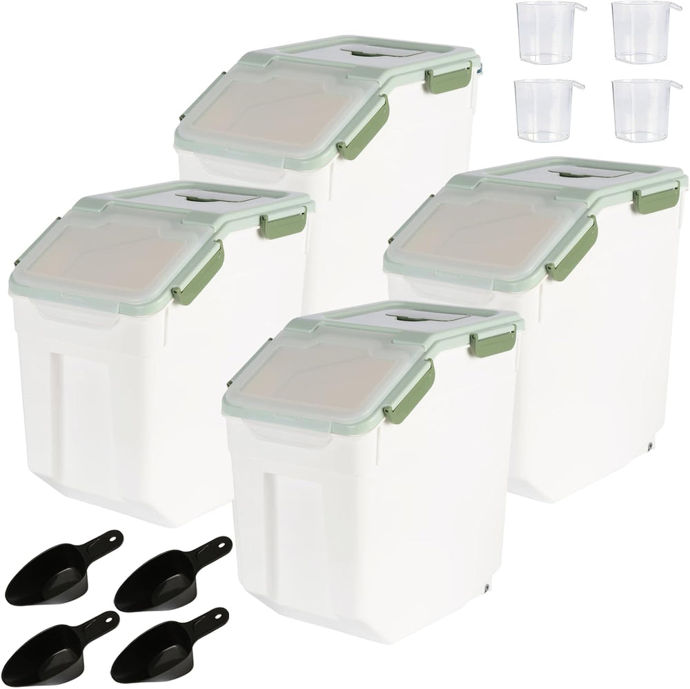 4 Pack Grain Food Storage Container, 20LB Airtight Rice Bin Storage Bucket wi...