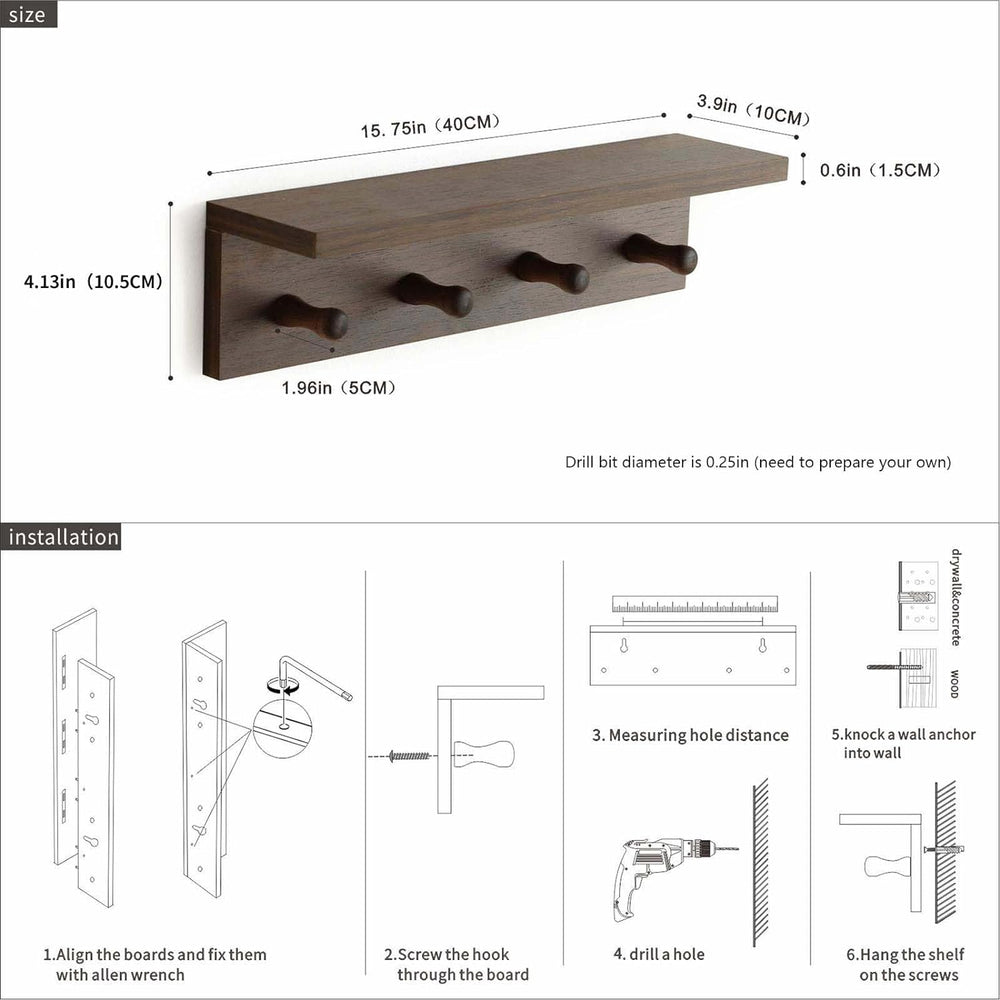 Entrance Coat Rack ，Coat Hooks, Wall-Mounted Wooden Hook Rack, Wall-Mounted S...