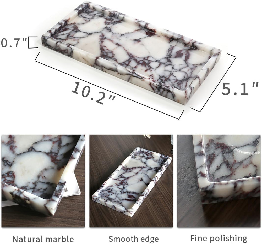 100% Natural Marble Tray, 10"x5" Calaccata Viola Vanity Tray
