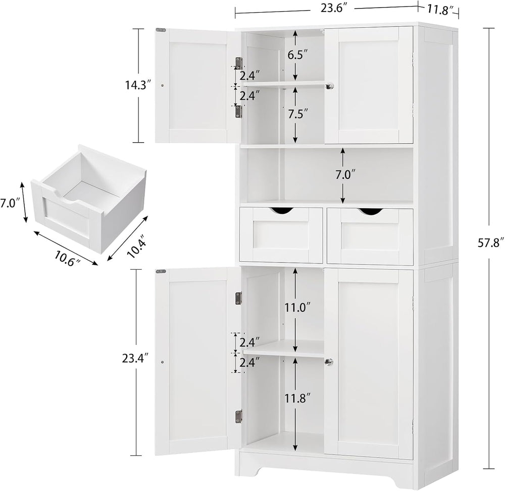Tall Bathroom Storage Cabinet with 4 Doors & 2 Adjustable Shelves