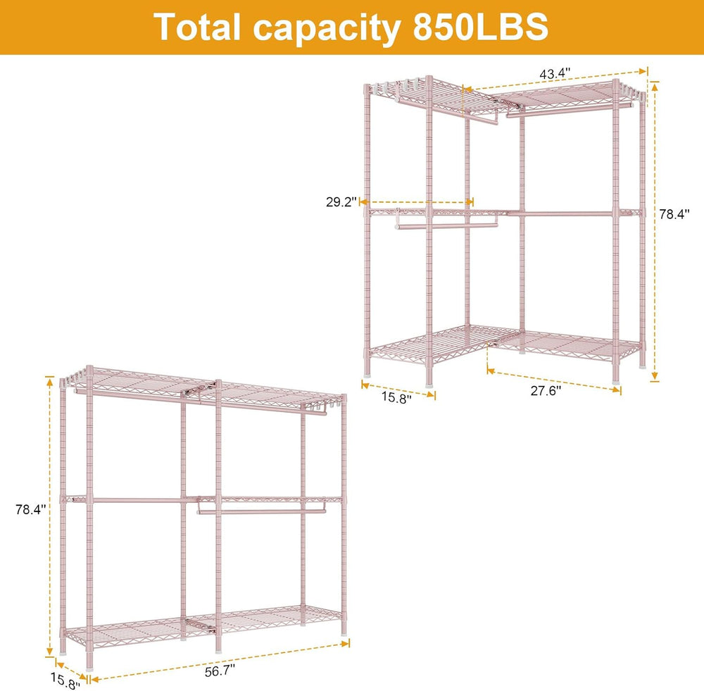 ULIFHOME E15 Garment Rack L Shaped Clothes Rack for Corner，Freestanding Cloth...