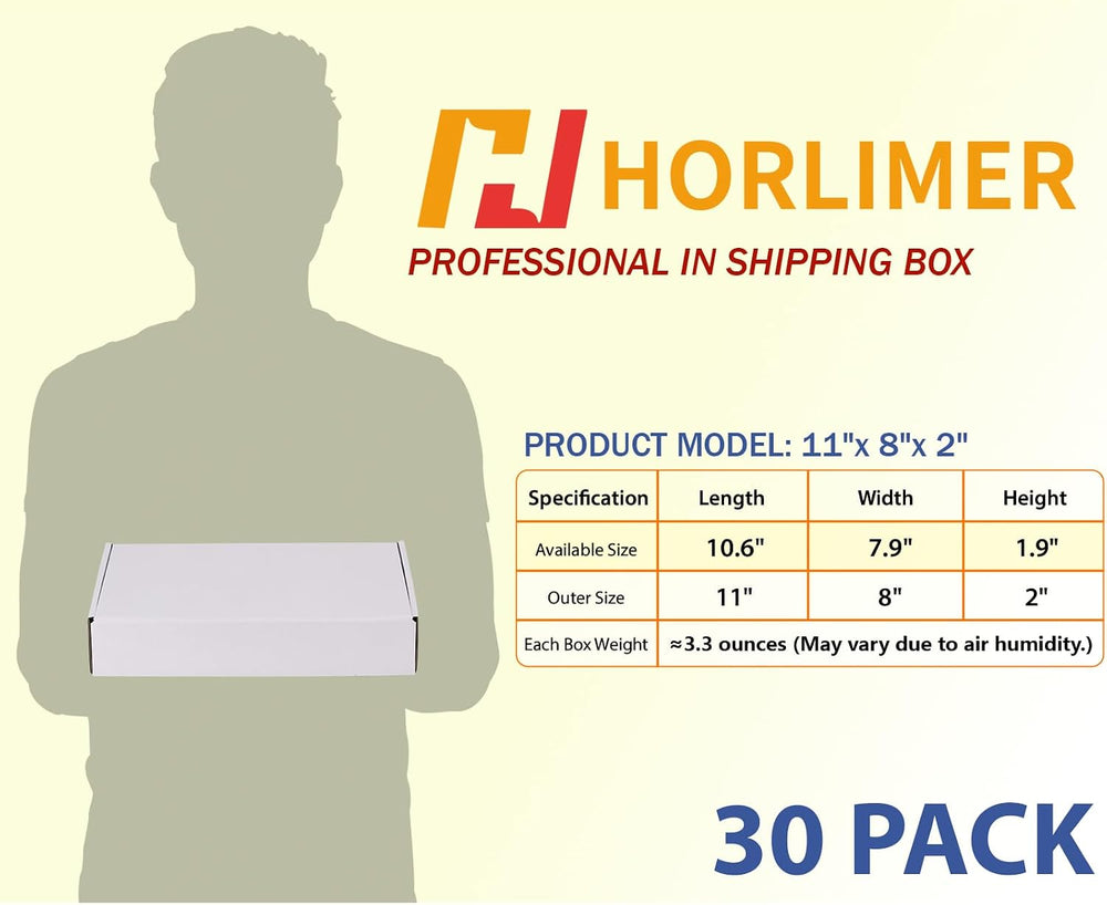 HORLIMER 11x8x2 Shipping Boxes Set of 30, White Corrugated Cardboard Mailer B...