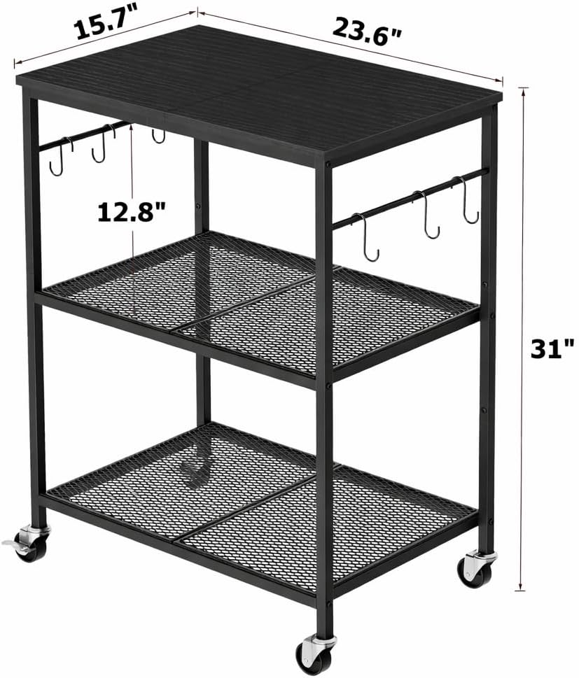 3-Tier Rolling Kitchen Microwave Cart, Utility Cart