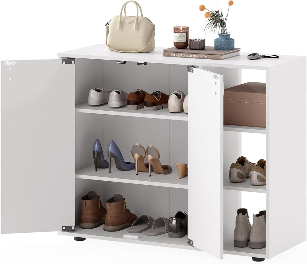 GOFLAME 3-Tier Shoe Cabinet with Doors, Shoe Rack Organizer with Adjustable S...