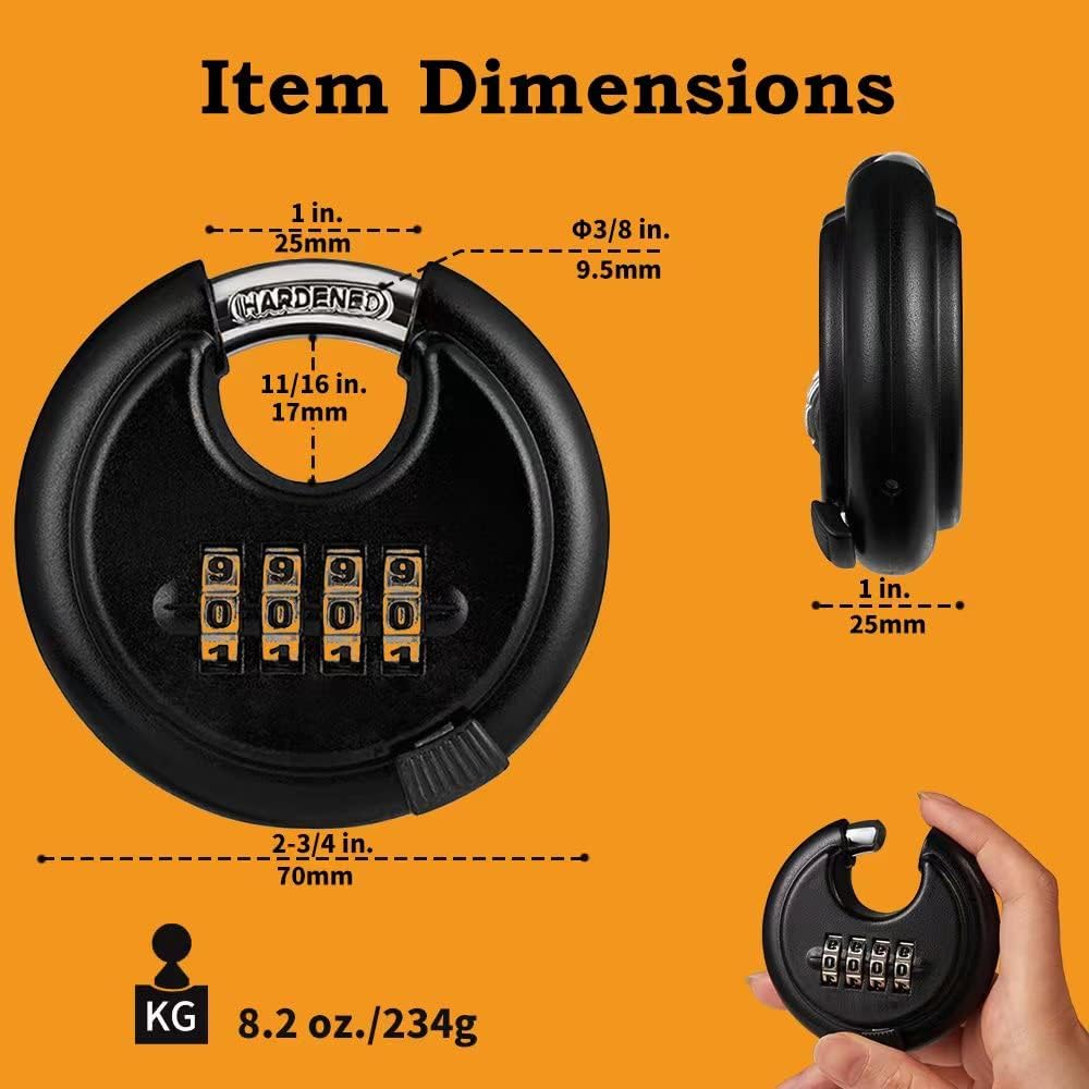 WULALACK Outdoor Combination Lock，4 Digit Discus Combination Padlock,Heavy Du...