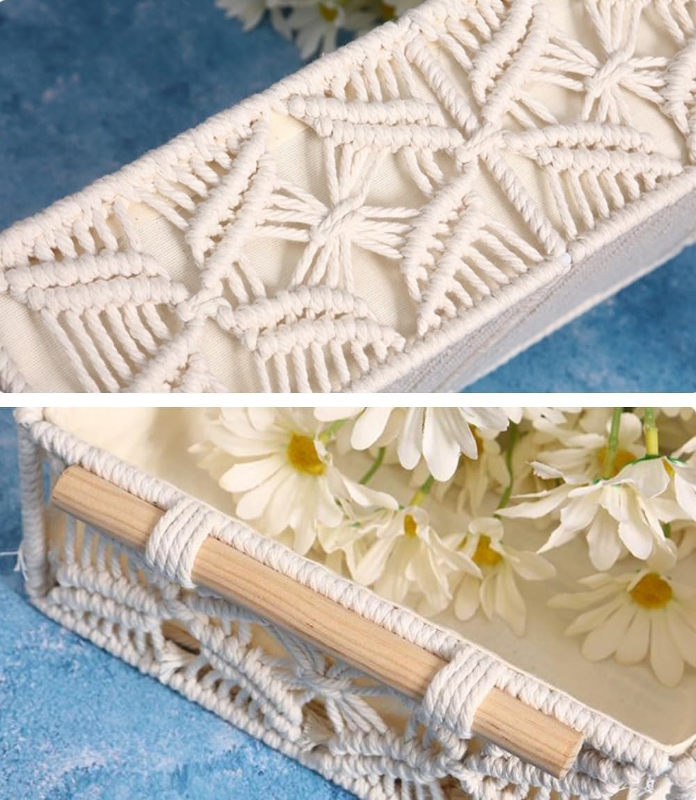 Boho Macrame Storage Baskets Decorative Boxes for Bathroom Decor Organizer
