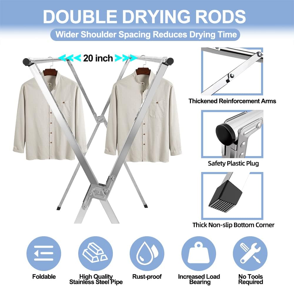 94.5in Premium Stainless Steel Clothes Drying Racks, Foldable and Adjustable ...
