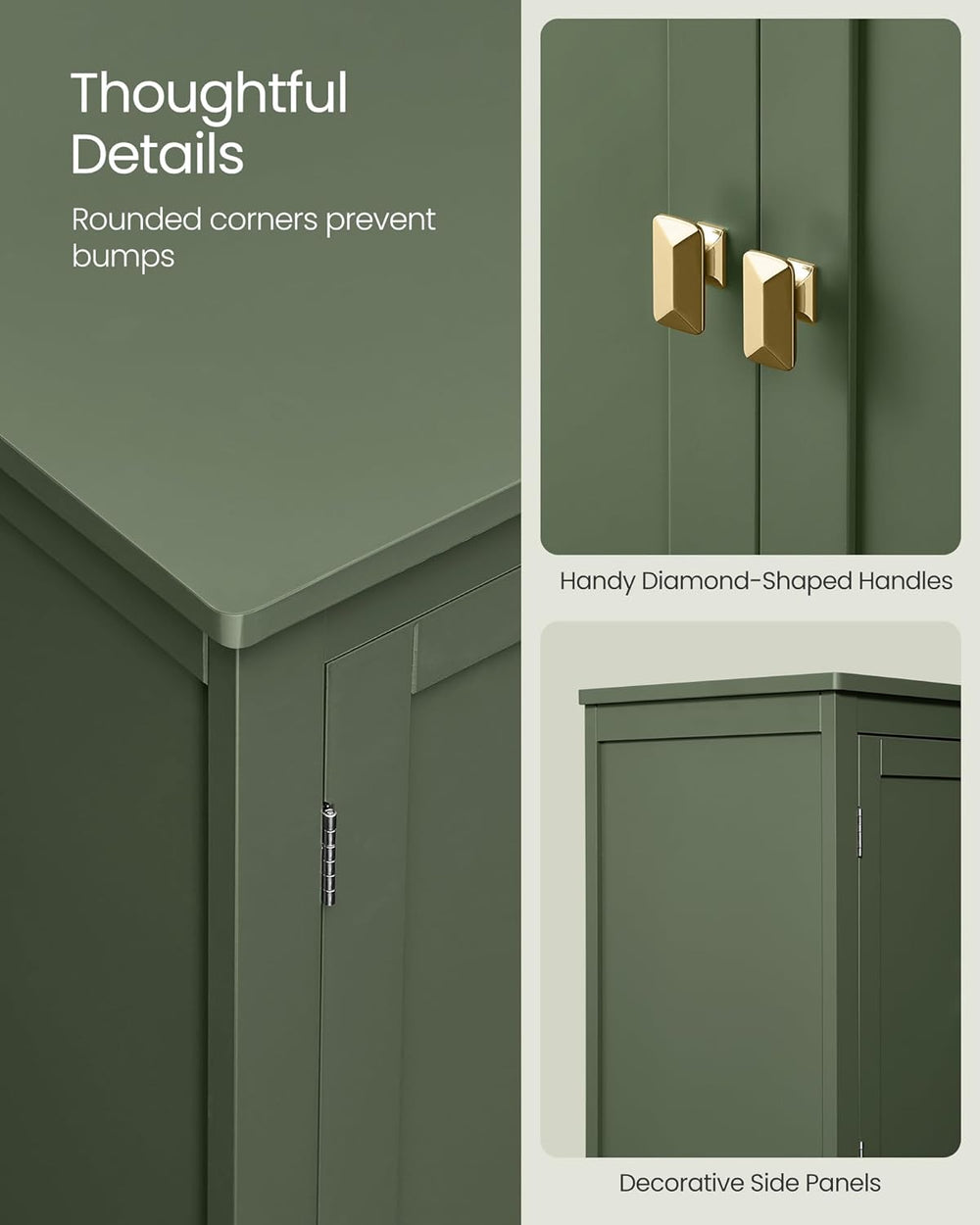 VASAGLE Bathroom Floor Cabinet, with 4 Doors, Forest Green