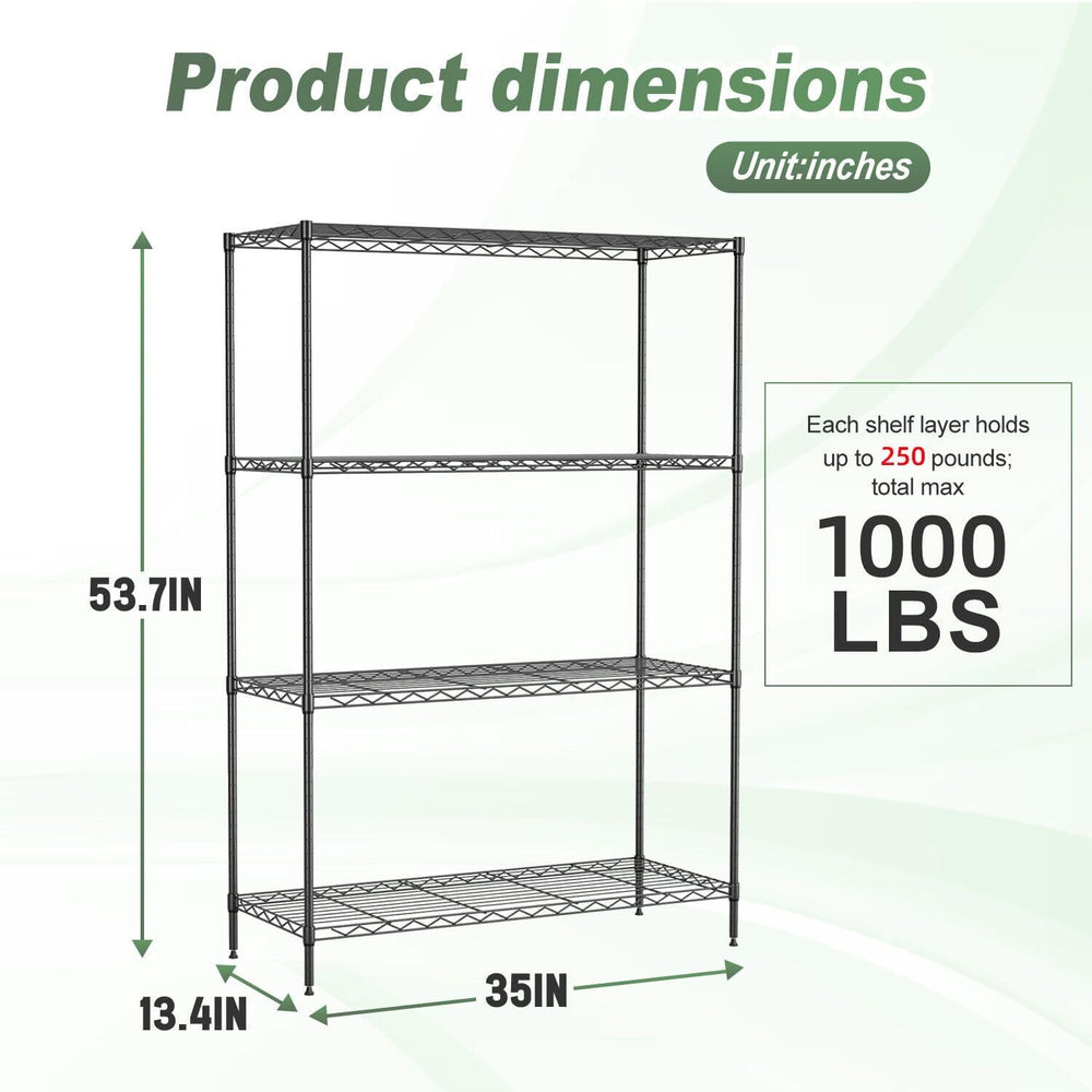 BestOffice | 4-Tier Wire Shelf | 35" x 13.4" x 53.7" | Black
