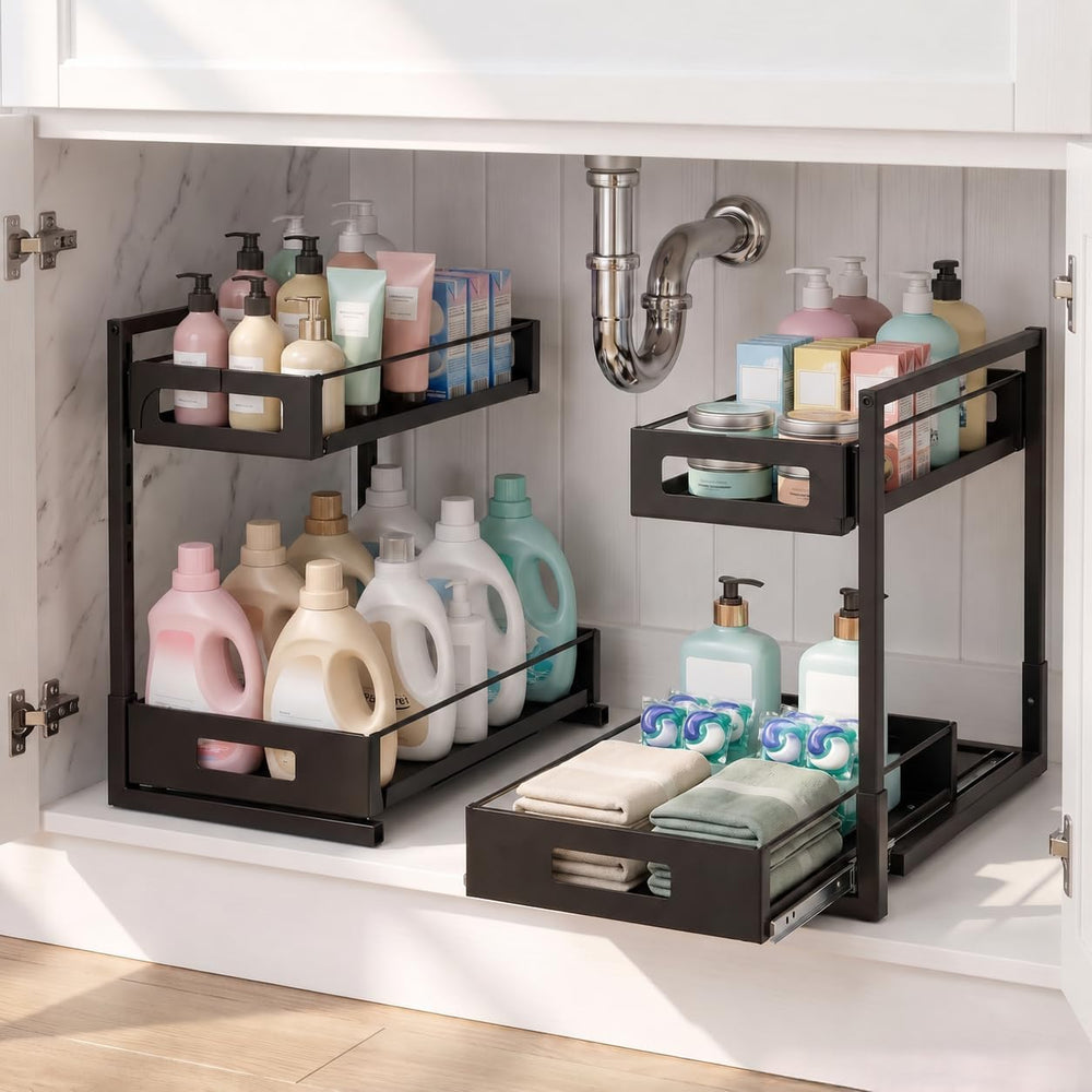 Under Sink Organizer Adjustable Height L Shaped Pull Out Cabinet Organizer