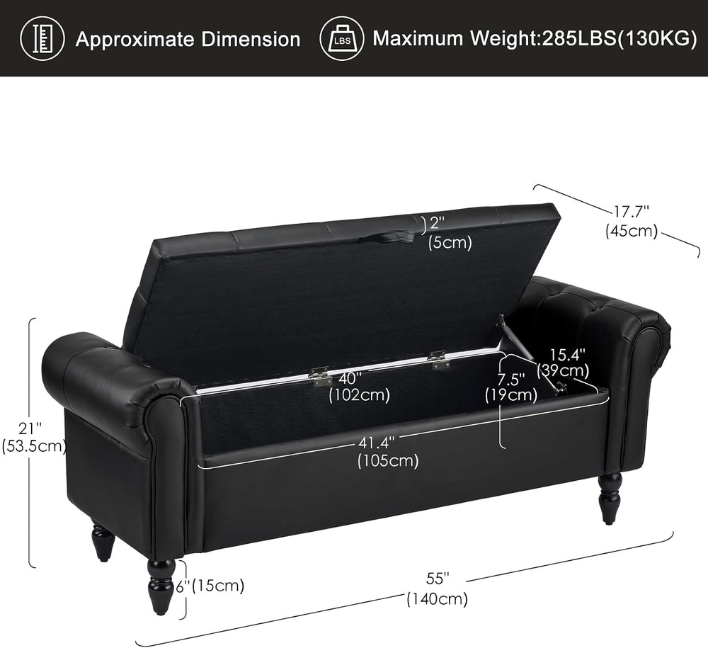 Furniliving 55” End of Bed Bench, Bedroom Bench with Button-Tufted, Large Uph...