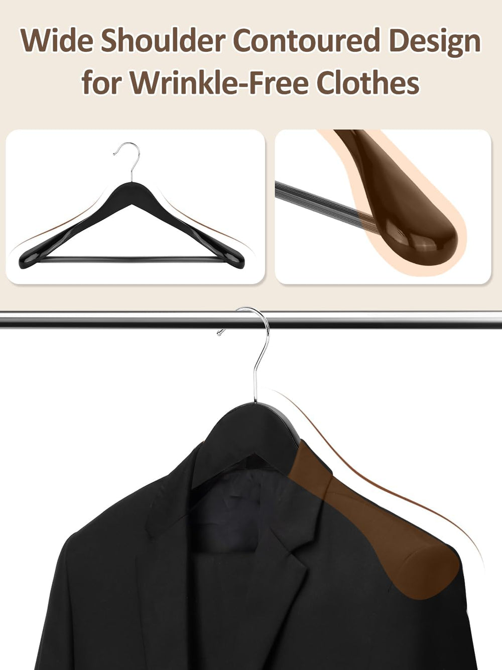 AMKUFO Wide Shoulder Wooden Hangers 8 Pack Coat Hangers with Non Slip Pants B...