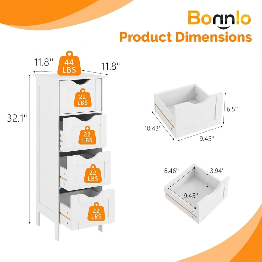 Bonnlo Skinny Bathroom Floor Storage Cabinet,White 12 Inch Wide Deep Small St...