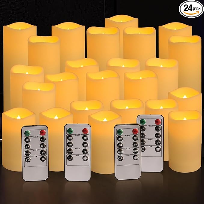 Set of 24 Waterproof Outdoor Flameless Candles, LED Candles with 4 Remote and...