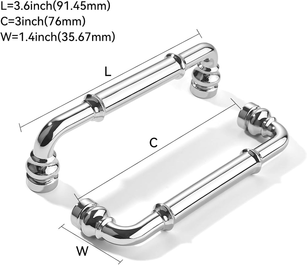 khtumeware 10 Pack Heavy Duty 3" Polished Chrome Cabinet Pulls