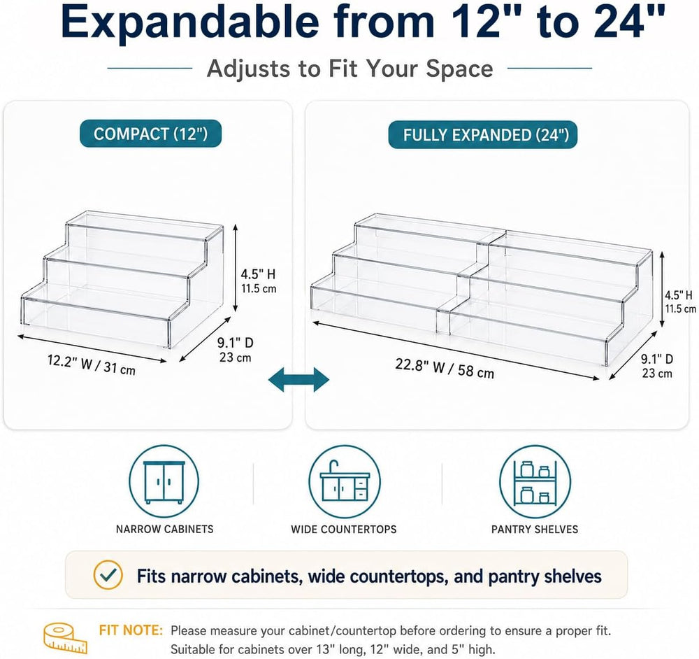 Expandable Can Rack Organizer for Pantry:3-Tier Clear Acrylic Canned Food Sto...