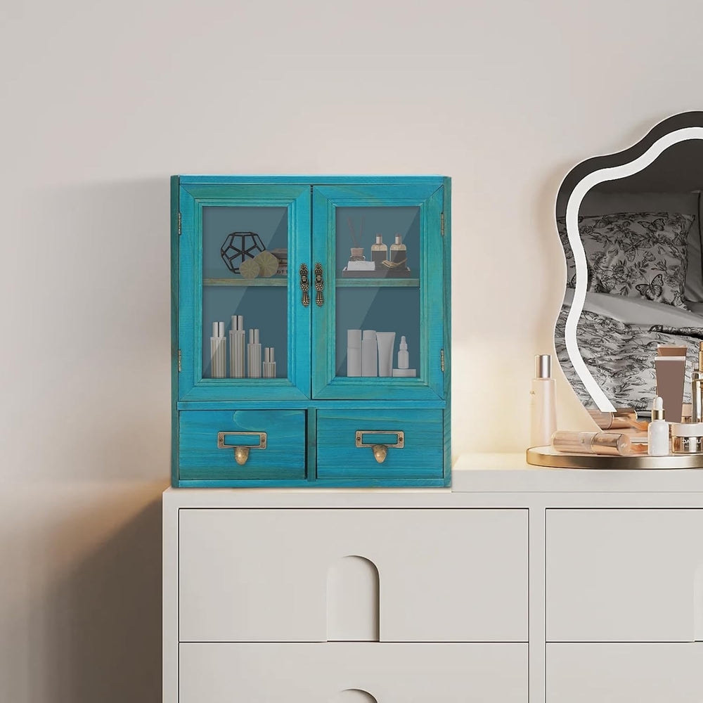 2-Tier Wooden Storage Cabinet with Double Doors & 2 Drawers, Stylish Apot...