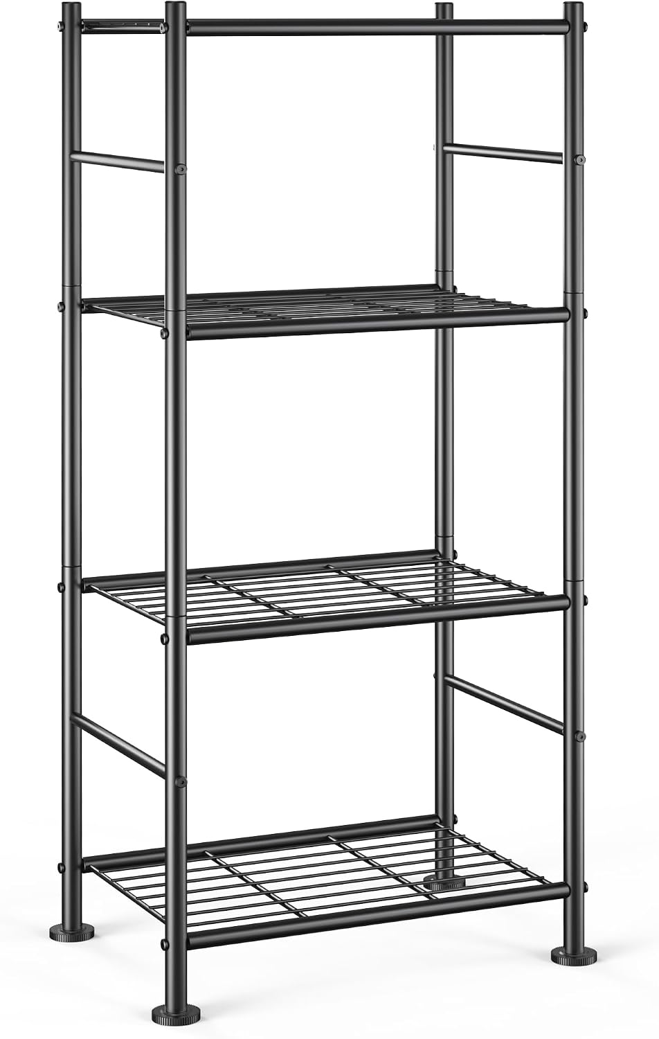 4-Tier Metal Storage Shelves Adjustable Feet, 18"x12"x44", Black