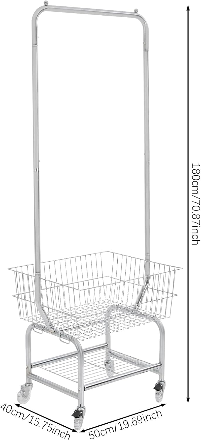 Laundry Cart with Hanging Rack, Metal Garment Organizer with Basket and Shelv...
