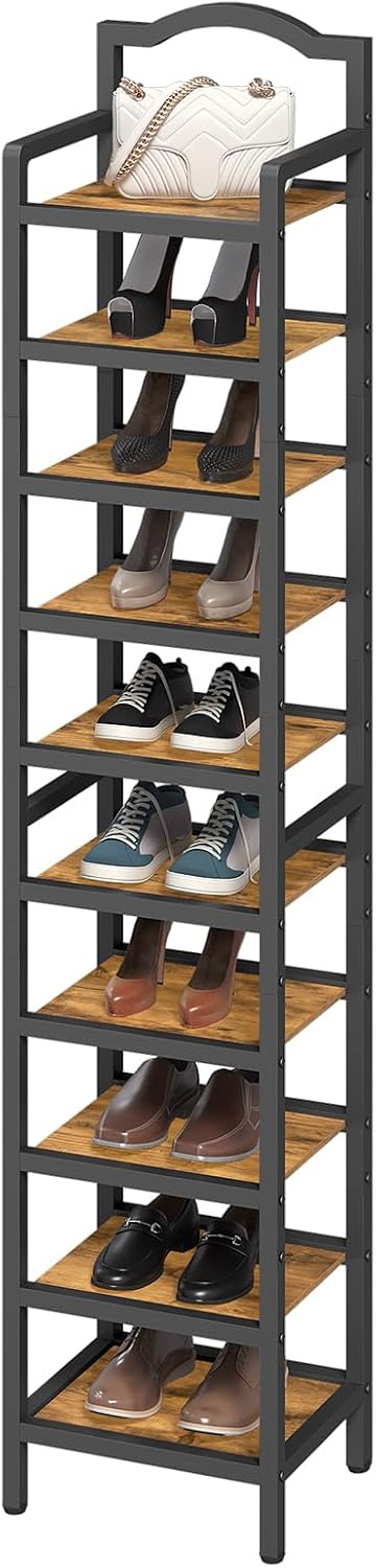 YATINEY 10-Tier Tall Shoe Rack, Vertical Shoe Organizer for Small Spaces, Woo...