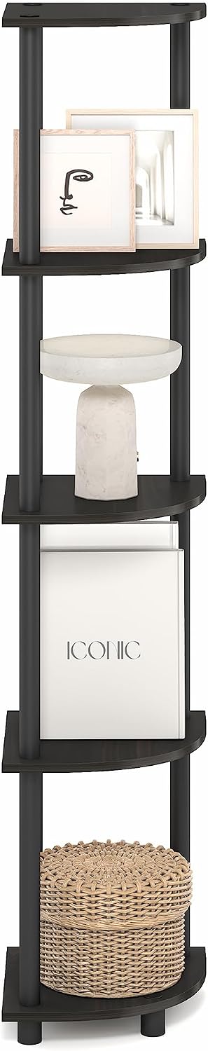 Furinno Turn-N-Tube Corner Shelf, 5-Tier Corner Bookshelf, Open Storage Shelv...