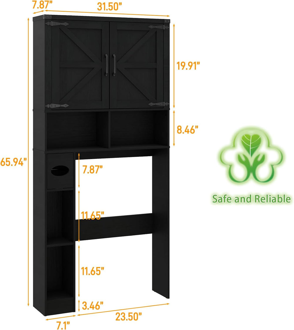 Vabches Over The Toilet Storage Cabinet with 2 Barn Doors, Pure Black