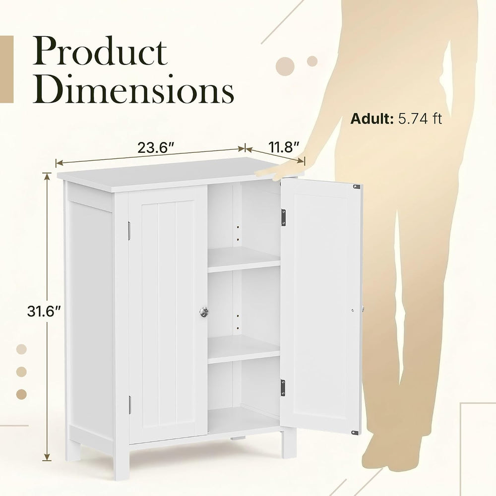SUPER DEAL Modern Bathroom Floor Storage Cabinet with Adjustable Shelf and Do...