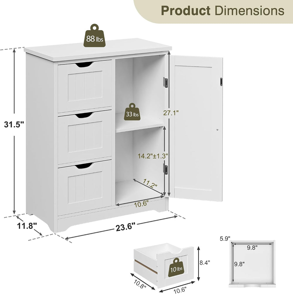 SUPER DEAL Bathroom Storage Cabinet with 3 Drawers and 1 Door, Entryway Home ...