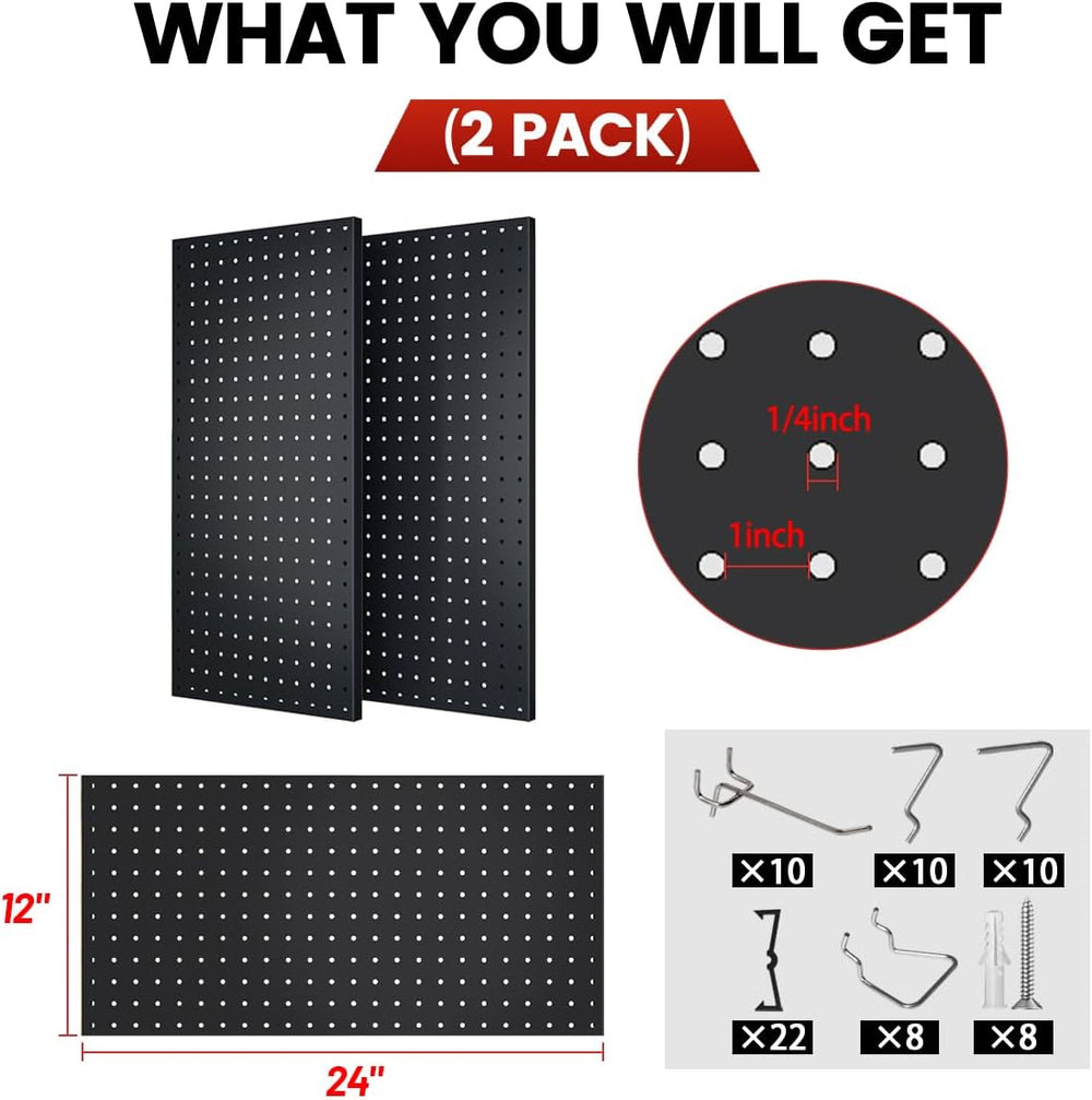Peg Board, Metal Pegboard Tool Organizer, 12 x 24 in, 30 lb Capacity