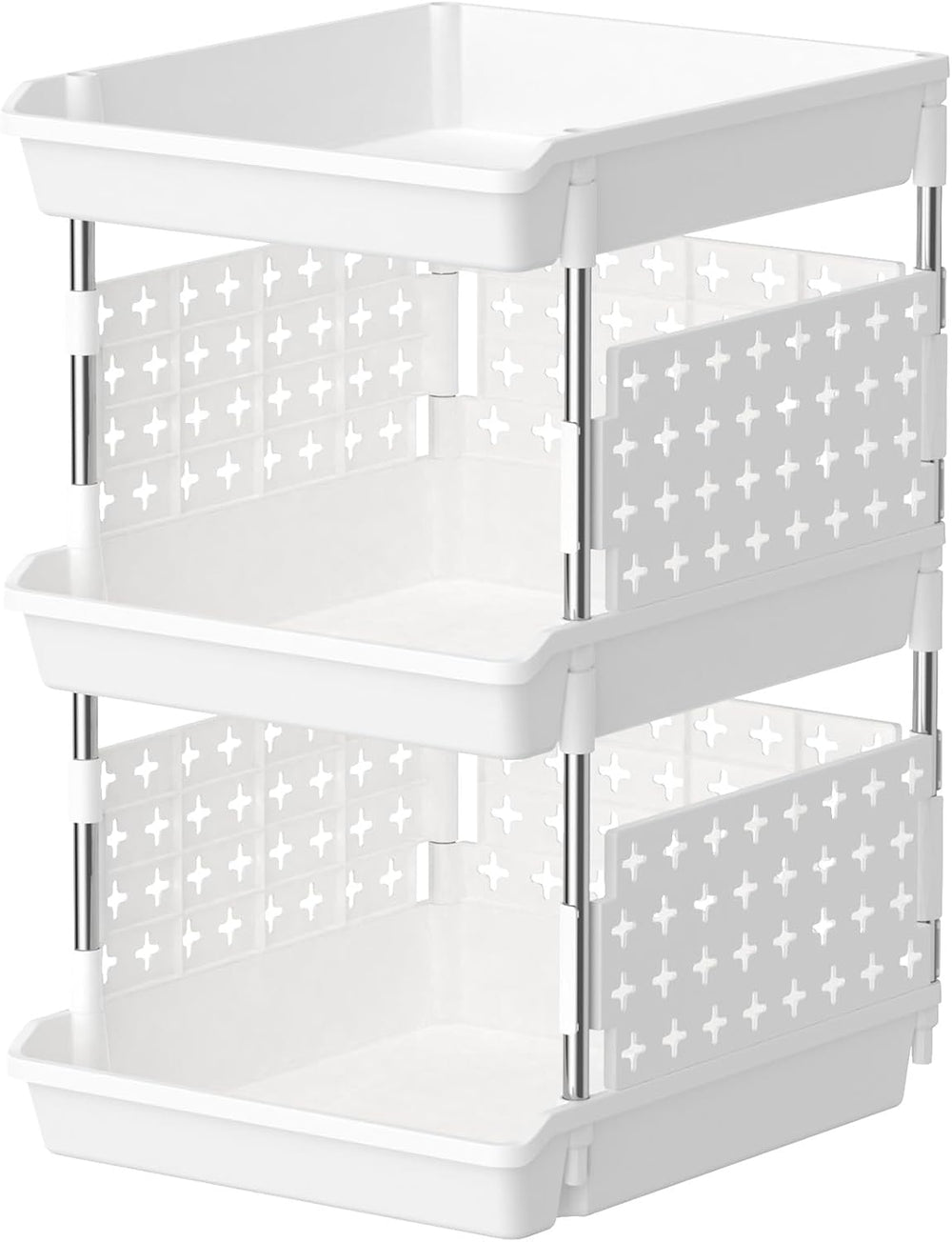 Lifewit 3 Tier Plastic Stackable Storage Baskets for Clothes 1 Pack, White