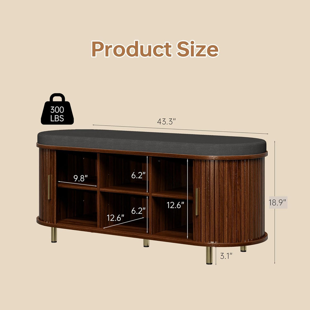 Entryway Bench with Storage: 43.31" Wooden Bedroom Shoe Bench with Thick...