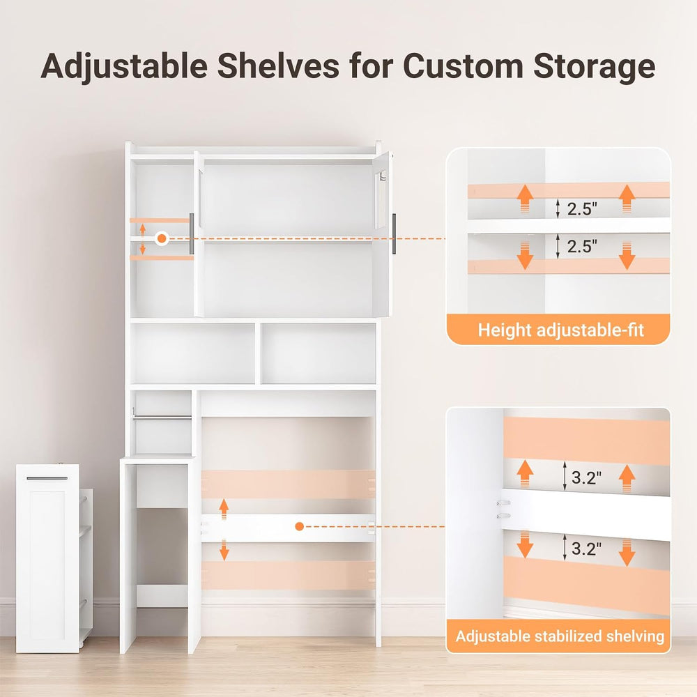 ELYKEN Over The Toilet Storage Cabinet with Acrylic Doors & Pulley, White
