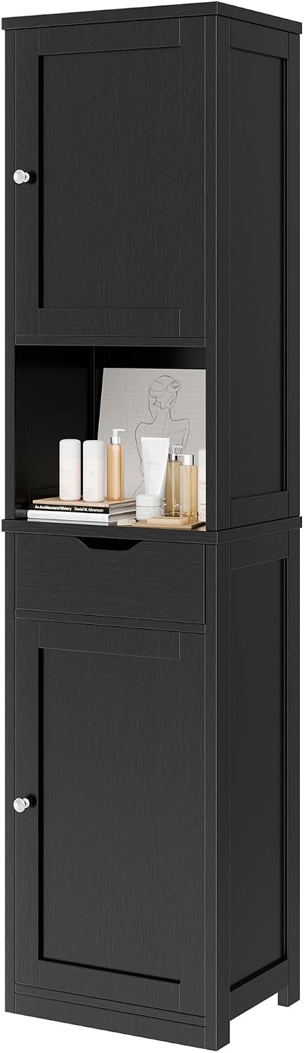 Vongrasig 64”Tall Slim Bathroom Storage Cabinet with 2 Doors, Black