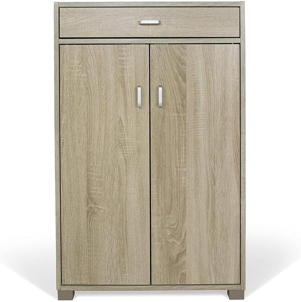 BAKAJI Home 5 Shelves Shoe Rack 2 Doors Drawer Cabinet, Standard, Oak