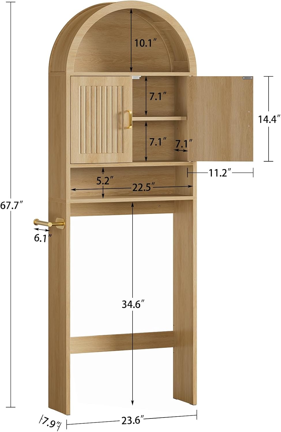 TEENFON Arched Over The Toilet Storage Cabinet, Bathroom Storage Cabinet